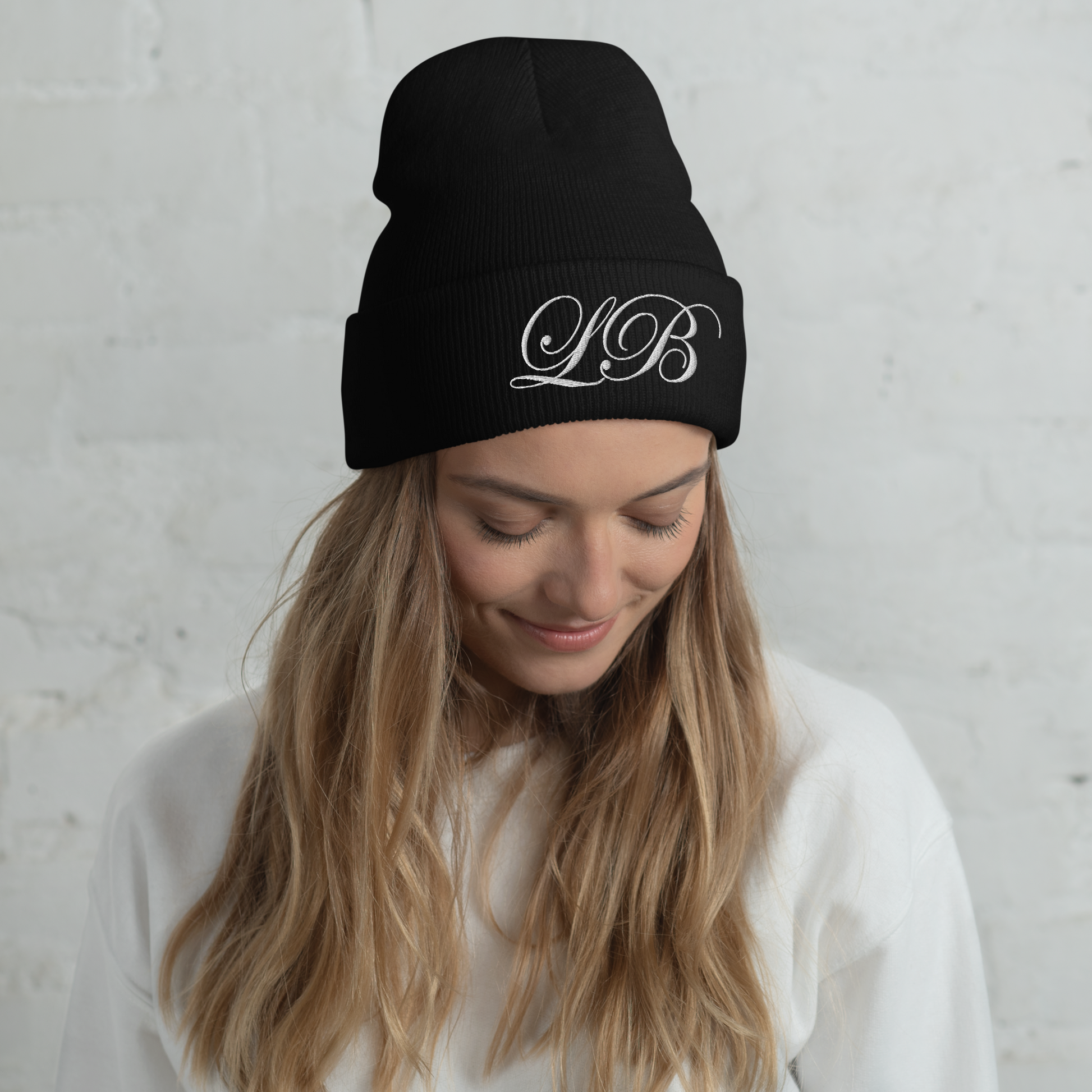 calligraphy Cuffed Beanie (White) - Lavish Bubbles - LAVISH BUBBLES