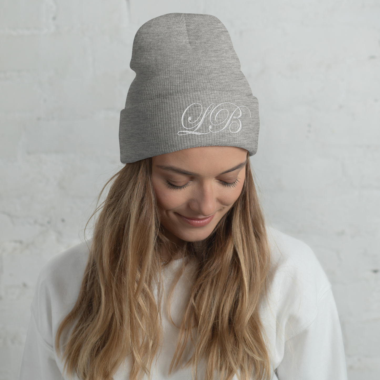 calligraphy Cuffed Beanie (White) - Lavish Bubbles - LAVISH BUBBLES